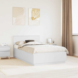 vidaXL Bedframe met LED-striplichten Wit 135 x 190 cm Bewerkt hout