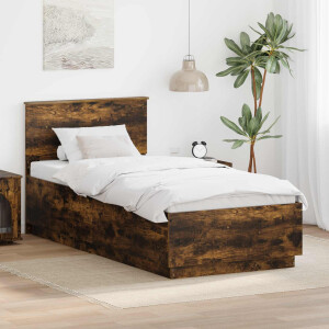 vidaXL Bedframe met hoofdeinde Gerookt eiken 100 x 200 cm Bewerkt hout