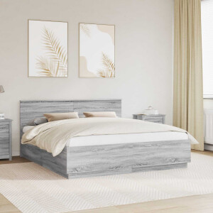 vidaXL Bedframe met hoofdeinde Grijs sonoma 180 x 200 cm Bewerkt hout