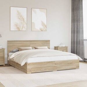 vidaXL Bedframe met hoofdeinde Sonoma Eiken 200 x 200 cm Bewerkt hout