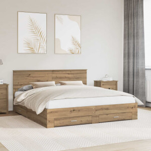vidaXL Bedframe met hoofdeinde Artisan Eiken 180 x 200 cm Bewerkt hout