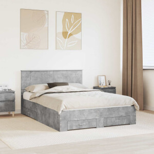 vidaXL Bedframe met hoofdeinde Beton Grijs 140 x 190 cm Bewerkt hout