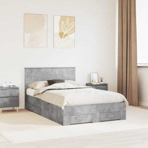 vidaXL Bedframe met hoofdeinde Beton Grijs 135 x 190 cm Bewerkt hout