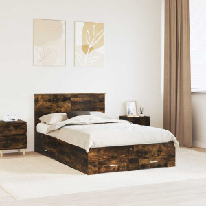 vidaXL Bedframe met hoofdeinde Gerookt eiken 120 x 200 cm Bewerkt hout