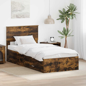 vidaXL Bedframe met hoofdeinde Gerookt eiken 100 x 200 cm Bewerkt hout