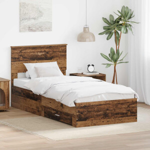 vidaXL Bedframe met hoofdeinde Oudhout 90 x 200 cm Bewerkt hout