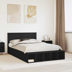 vidaXL Bedframe met plank met opslag Zwart 150 x 200 cm Bewerkt hout