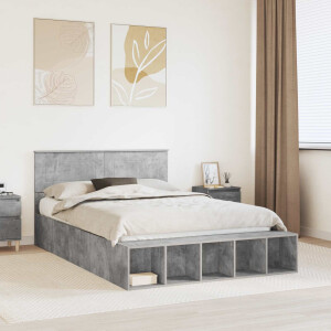 vidaXL Bedframe met plank Beton Grijs 150 x 200 cm Bewerkt hout