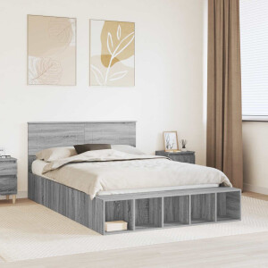 vidaXL Bedframe met plank Grijs Sonoma 140 x 200 cm Bewerkt hout