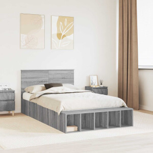 vidaXL Bedframe met plank Grijs Sonoma 135 x 190 cm Bewerkt hout