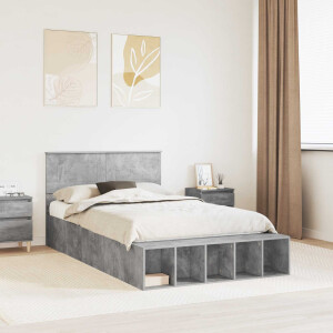 vidaXL Bedframe met plank Beton Grijs 120 x 190 cm Bewerkt hout