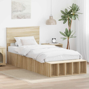 vidaXL Bedframe met plank Sonoma Eiken 90 x 190 cm Bewerkt hout