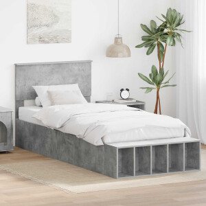 vidaXL Bedframe met plank Beton Grijs 90 x 200 cm Bewerkt hout