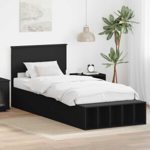 vidaXL Bedframe met plank met opslag Zwart 75 x 190 cm Bewerkt hout