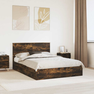 vidaXL Opslag bed met lade Gerookt eiken 160 x 200 cm Bewerkt hout
