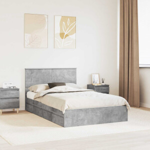 vidaXL Opslag bed met hoofdeinde Beton Grijs 135 x 190 cm Bewerkt hout