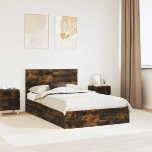 vidaXL Opslag bed met lade Gerookt eiken 135 x 190 cm Bewerkt hout
