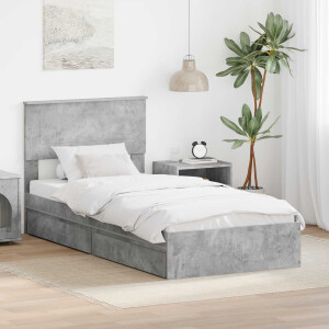 vidaXL Opslag bed met hoofdeinde Beton Grijs 70 x 190 cm Bewerkt hout