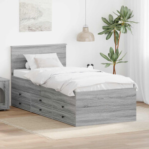 vidaXL Slaapbank Grijs Sonoma en Zwart 90 x 190 cm Bewerkt hout
