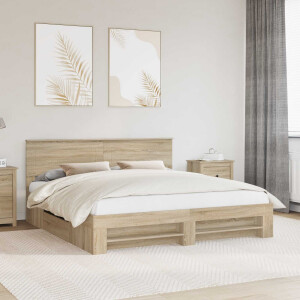 vidaXL Bedframe met hoofdeinde Sonoma Eiken 200 x 200 cm Bewerkt hout