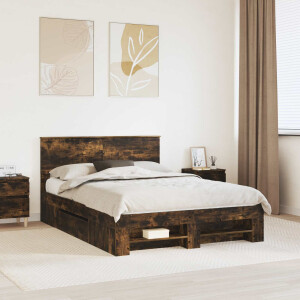 vidaXL Bedframe met hoofdeinde Gerookt eiken 140 x 200 cm Bewerkt hout