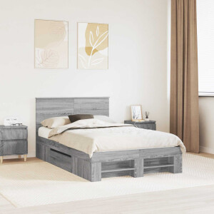 vidaXL Bedframe met hoofdeinde Grijs Sonoma 137 x 203 cm Bewerkt hout