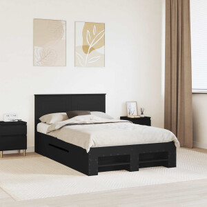 vidaXL Bedframe met hoofdeinde Zwart 120 x 200 cm Bewerkt hout