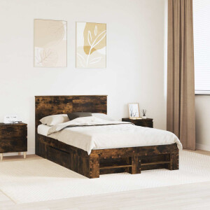 vidaXL Bedframe met hoofdeinde Gerookt eiken 120 x 200 cm Bewerkt hout