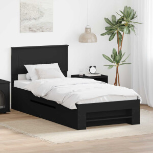 vidaXL Bedframe met hoofdeinde Zwart 80 x 200 cm Bewerkt hout