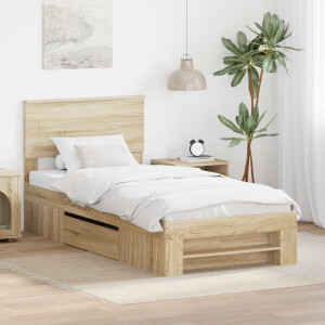 vidaXL Bedframe met hoofdeinde Sonoma Eiken 80 x 200 cm Bewerkt hout