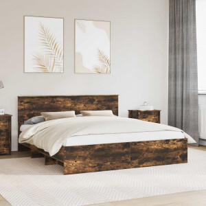 vidaXL Bedframe met hoofdeinde Gerookt eiken 180 x 200 cm Bewerkt hout