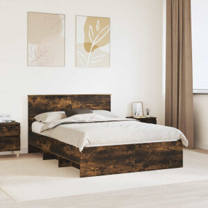vidaXL Bedframe met hoofdeinde Gerookt eiken 160 x 200 cm Bewerkt hout