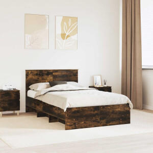 vidaXL Bedframe met hoofdeinde Gerookt eiken 120 x 123 cm Bewerkt hout