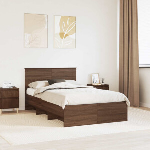 vidaXL Bedframe met hoofdeinde Bruin Eiken 120 x 123 cm Bewerkt hout