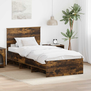 vidaXL Bedframe met hoofdeinde Gerookt eiken 120 x 123 cm Bewerkt hout