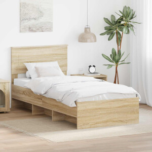 vidaXL Bedframe met hoofdeinde Sonoma Eiken 80 x 200 cm Bewerkt hout