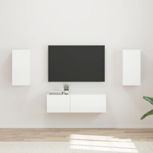 vidaXL TV Wandkast Set Wandgemonteerd 4 pcs Hoogglans wit Bewerkt hout