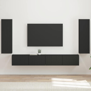 vidaXL TV Wandkast Set Wandgemonteerd 4 pcs Zwart Bewerkt hout