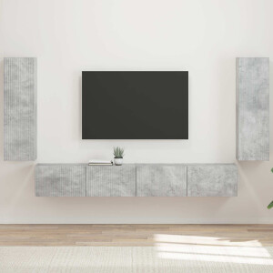 vidaXL TV Wandkast Set Wandgemonteerd 4 pcs Beton Grijs Bewerkt hout