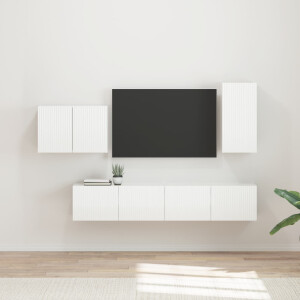 vidaXL TV Wandkast Set Wandgemonteerd 4 pcs Hoogglans wit Bewerkt hout
