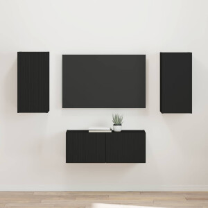 vidaXL Tv-meubelset Wandgemonteerd 2 pcs Zwart Bewerkt hout
