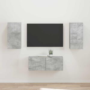 vidaXL Tv-meubelset Wandgemonteerd 2 pcs Beton Grijs Bewerkt hout