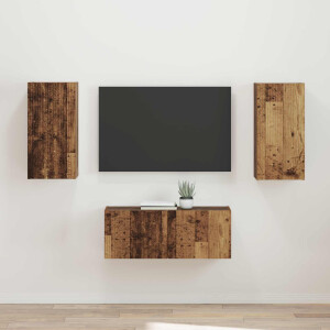 vidaXL Tv-meubelset Wandgemonteerd 2 pcs Oudhout Bewerkt hout