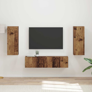 vidaXL Tv-meubelset Wandgemonteerd 2 pcs Oudhout Bewerkt hout
