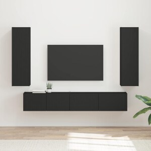 vidaXL Tv-meubelset Wandgemonteerd 3 pcs Zwart Bewerkt hout
