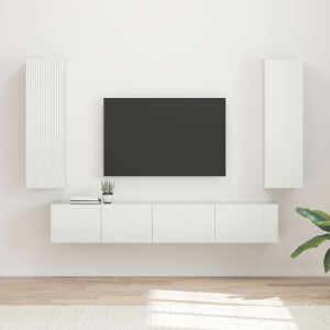 vidaXL Tv-meubelset Wandgemonteerd 3 pcs Hoogglans wit Bewerkt hout