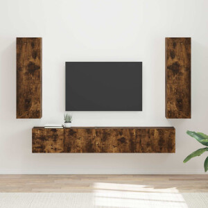 vidaXL Tv-meubelset Wandgemonteerd 3 pcs Gerookt eiken Bewerkt hout