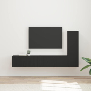 vidaXL Tv-meubelset Wandgemonteerd 3 pcs Zwart Bewerkt hout