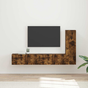 vidaXL Tv-meubelset Wandgemonteerd 3 pcs Gerookt eiken Bewerkt hout