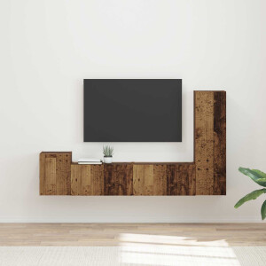 vidaXL Tv-meubelset Wandgemonteerd 4 pcs Oudhout Bewerkt hout